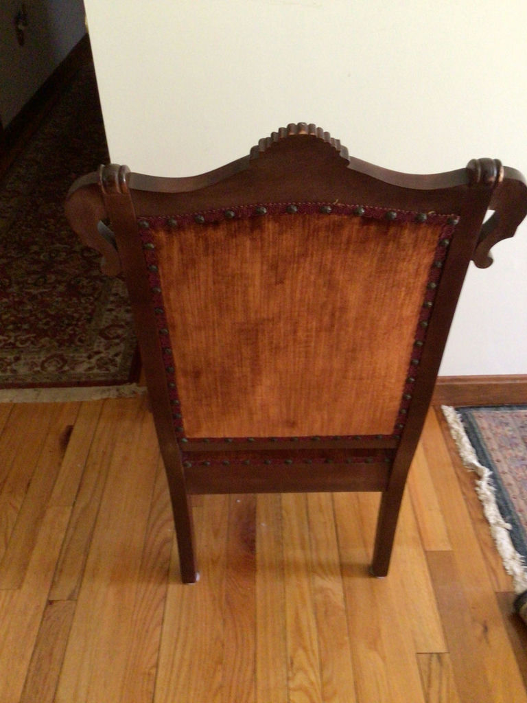 Carved wooden armchair with orange velvet upholstery - image 3 of 4