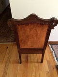 Carved wooden armchair with orange velvet upholstery - thumbnail 3 of 4