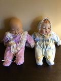 Two pastel-clothed cloth dolls with lace trim - thumbnail 1 of 5