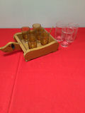 Wooden duck-shaped shot glass caddy with amber glasses - thumbnail 1 of 3