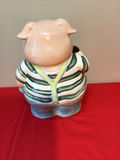 Ceramic pig figurine with striped shirt - thumbnail 2 of 3