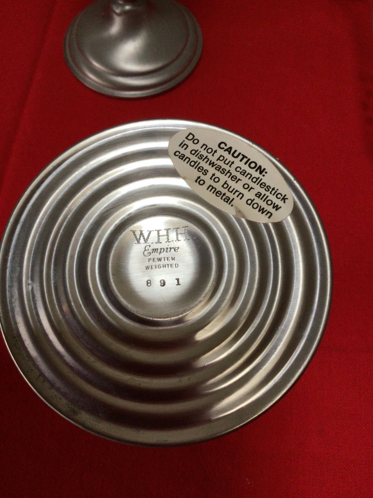 WHH pewter Pair of glass hurricane candle holders with decorative pillar candles - image 3 of 3