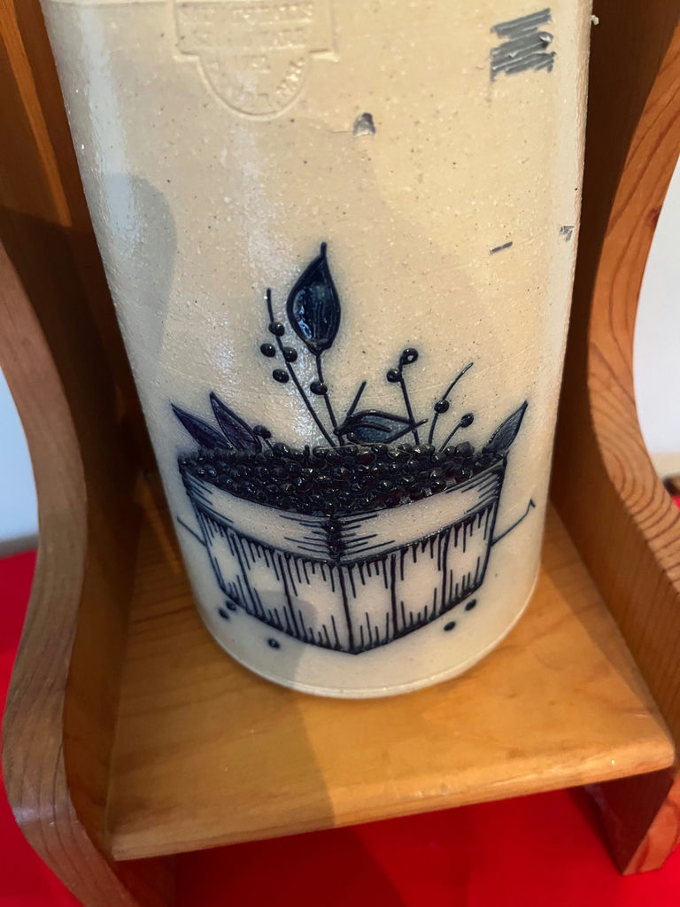 Blueberry Stoneware Vase on Wooden Stand - image 2 of 2