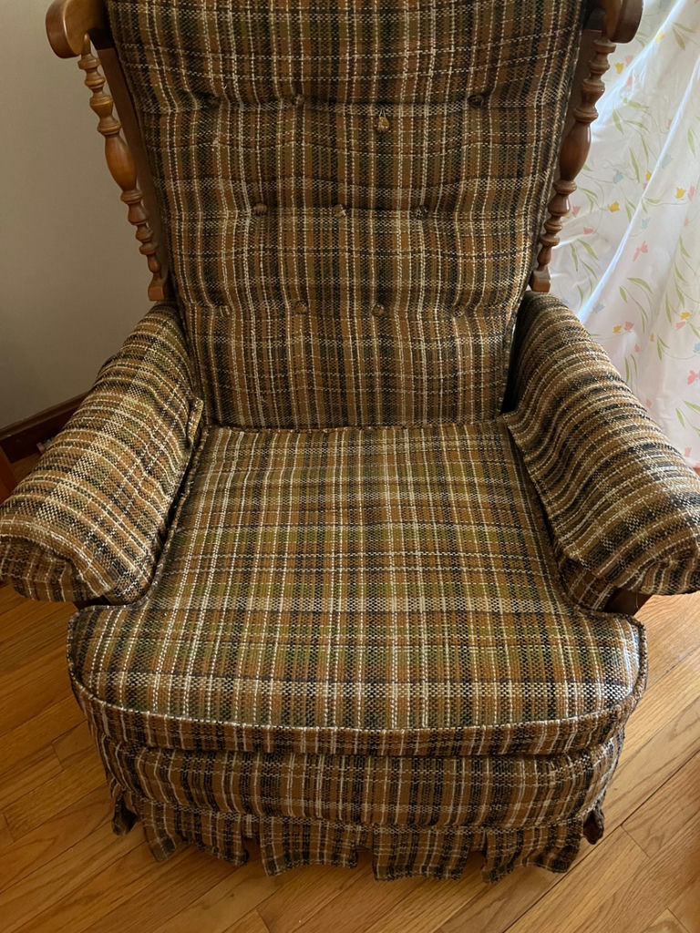 Vintage Barcalounger reclining chair with plaid ottoman - image 2 of 3