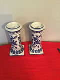 Two blue and white ceramic pillar candle holders - thumbnail 1 of 1