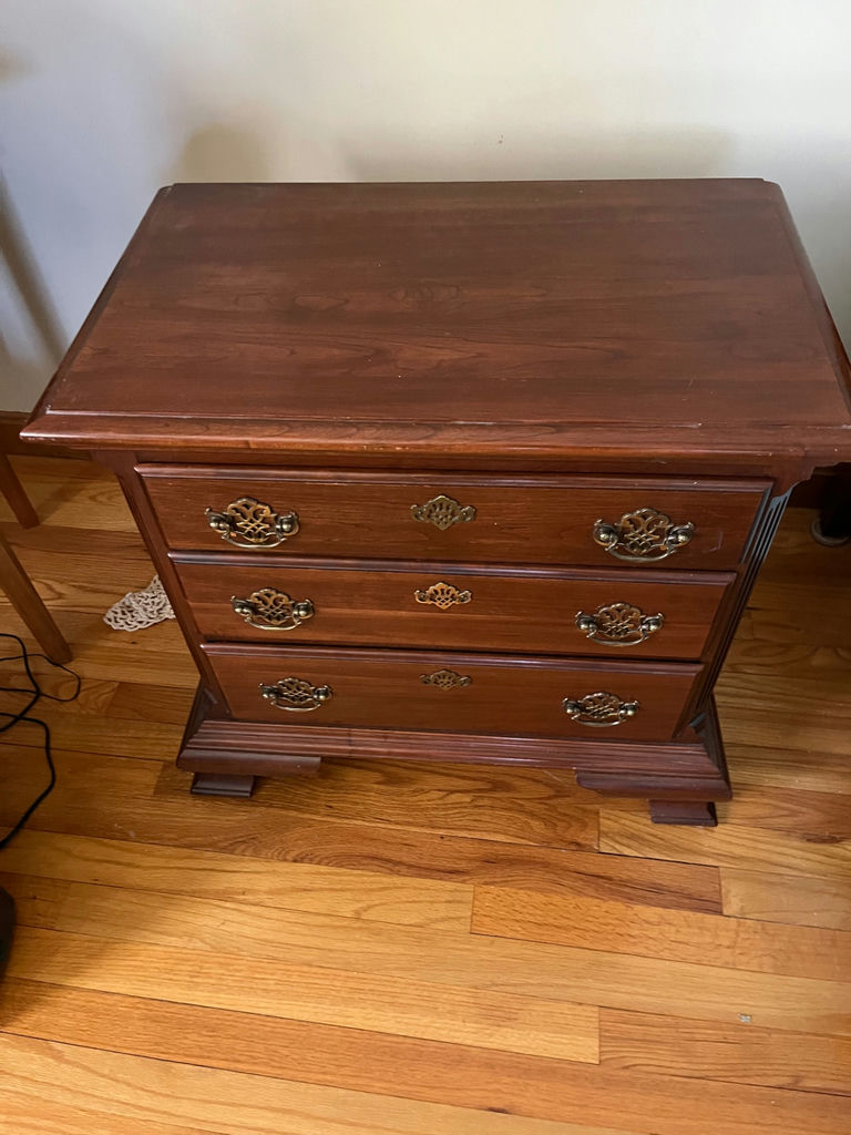 Antique-style wooden 3 drawer night stand with brass hardware. 16x24 1/2 x 25 - image 1 of 2