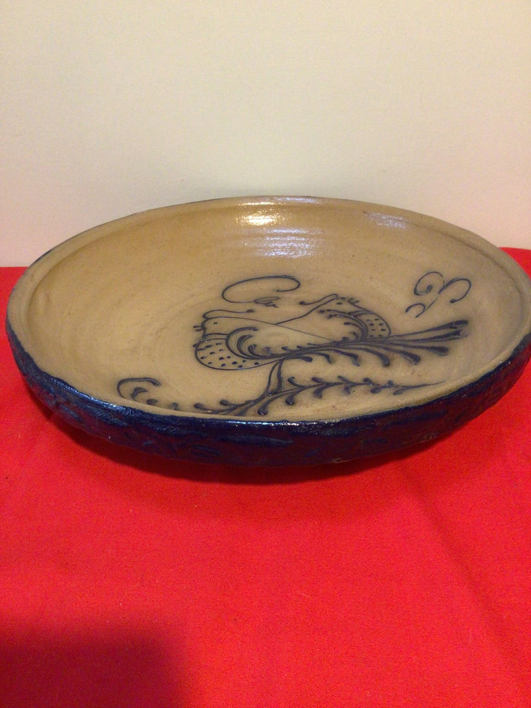 Ceramic bowl with blue rim and floral interior - image 2 of 3