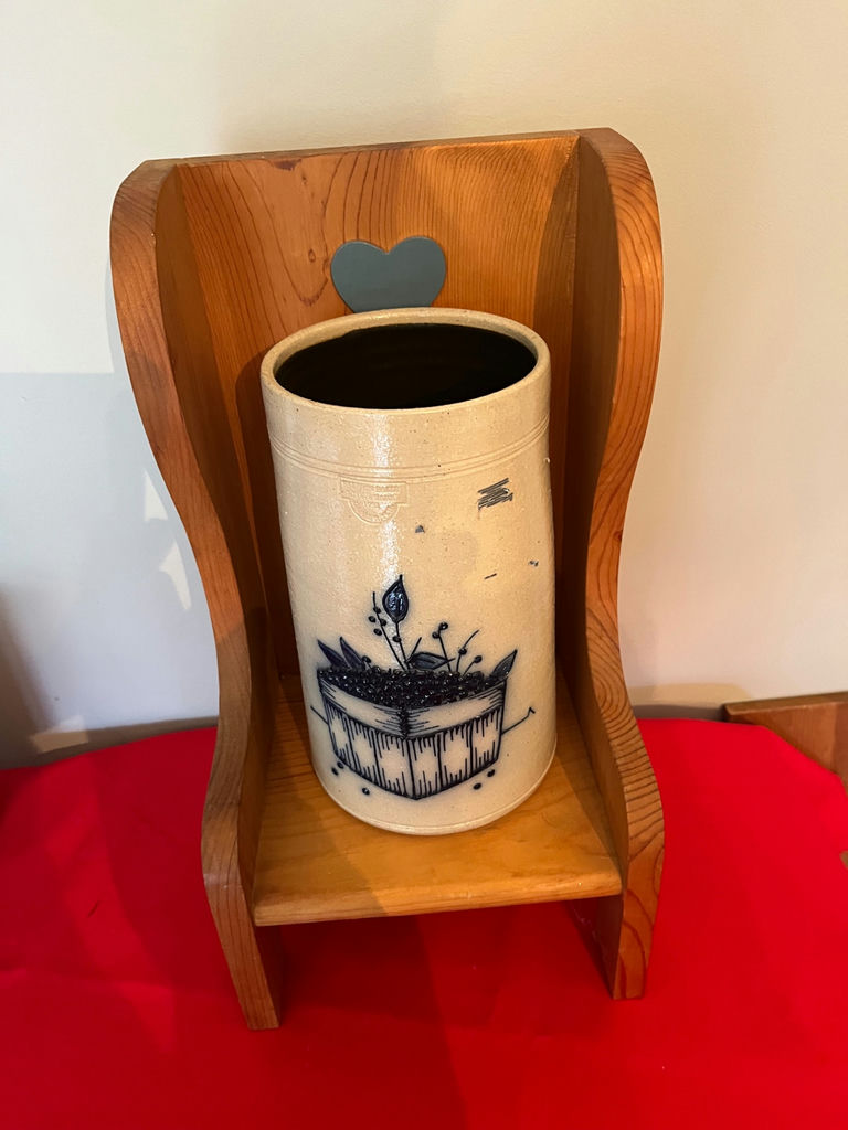Blueberry Stoneware Vase on Wooden Stand - image 1 of 2