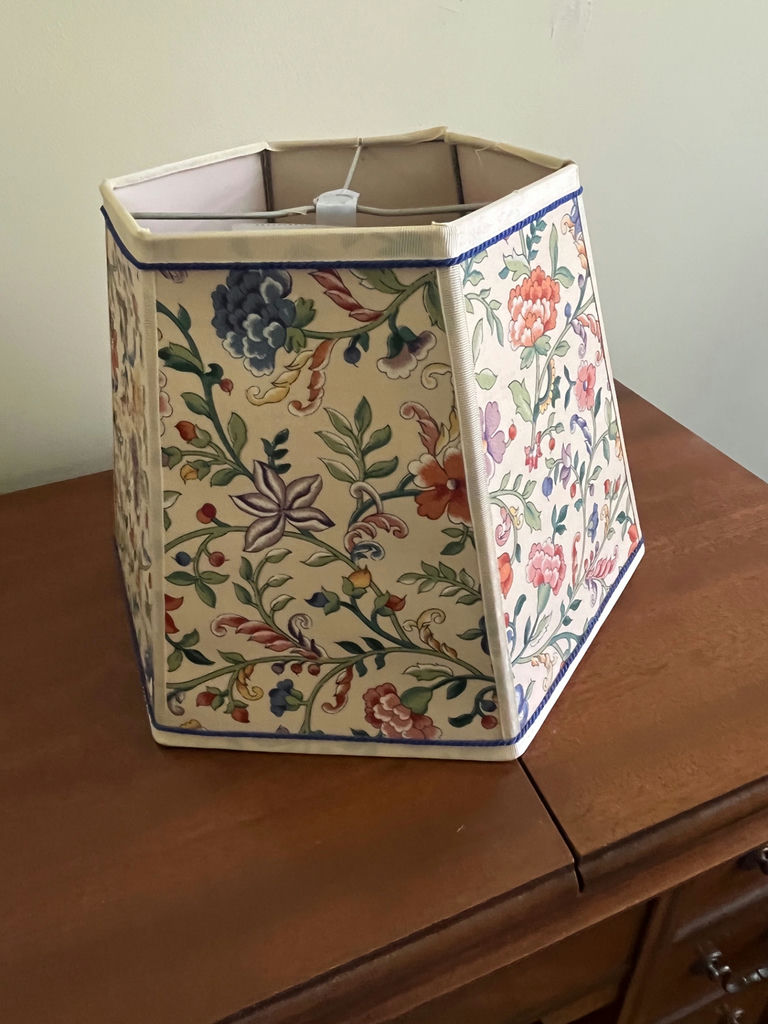 Hexagonal floral fabric lamp shade with metal frame - image 1 of 2