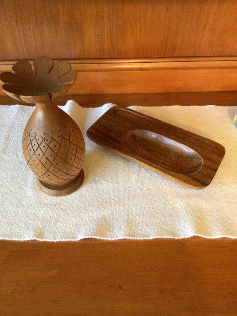 Carved Monkeypod Pineapple Sculpture with Wooden Tray - image 1 of 3