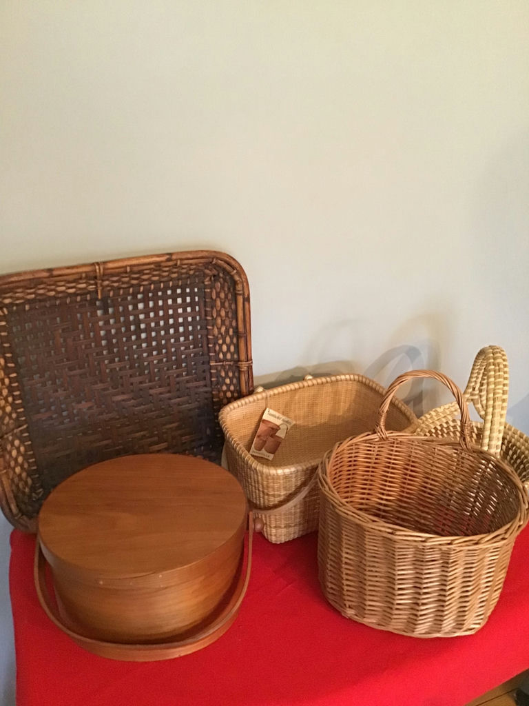 Assorted wicker baskets and wooden storage container - image 1 of 1