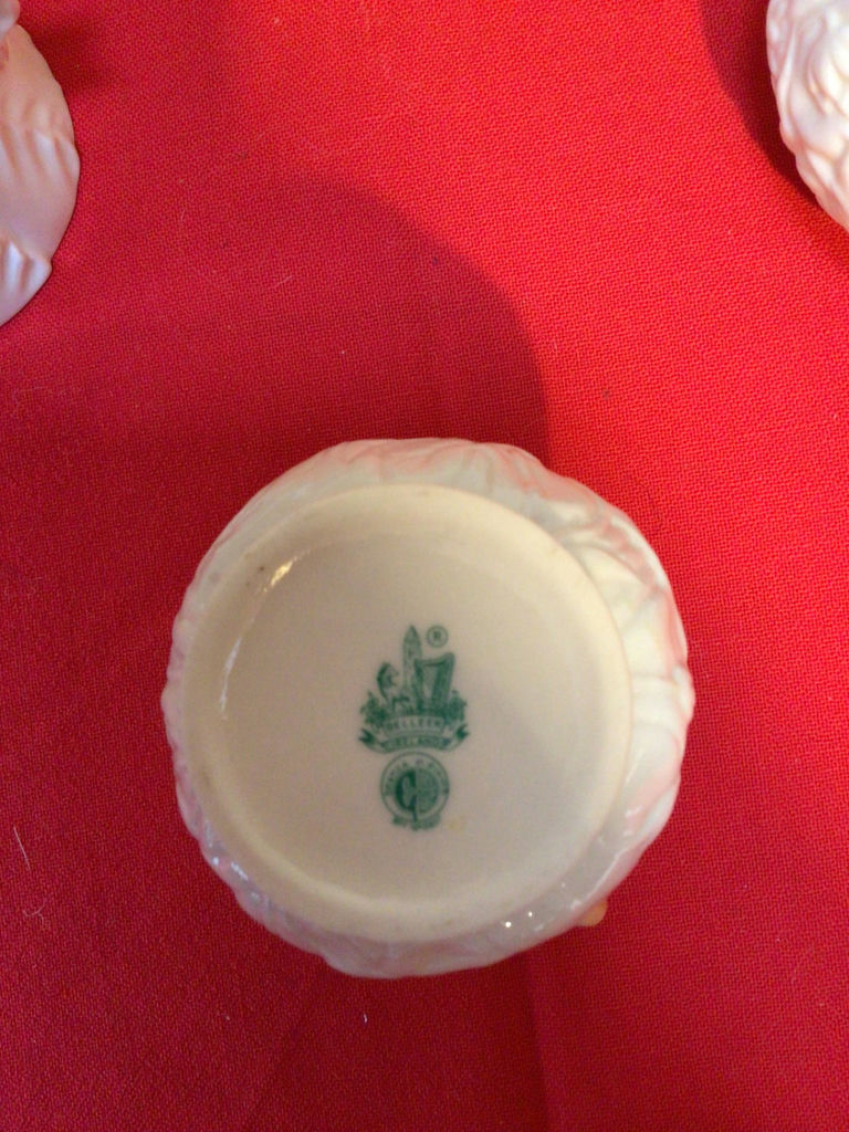 Porcelain creamers, sugar bowl, small pitcher, and pink glass serving dish set - image 2 of 4