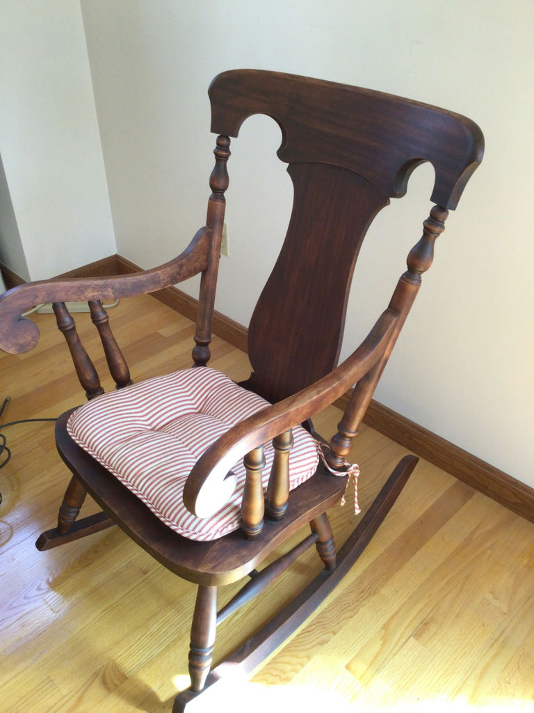 Wooden rocking chair with striped cushion - image 2 of 2