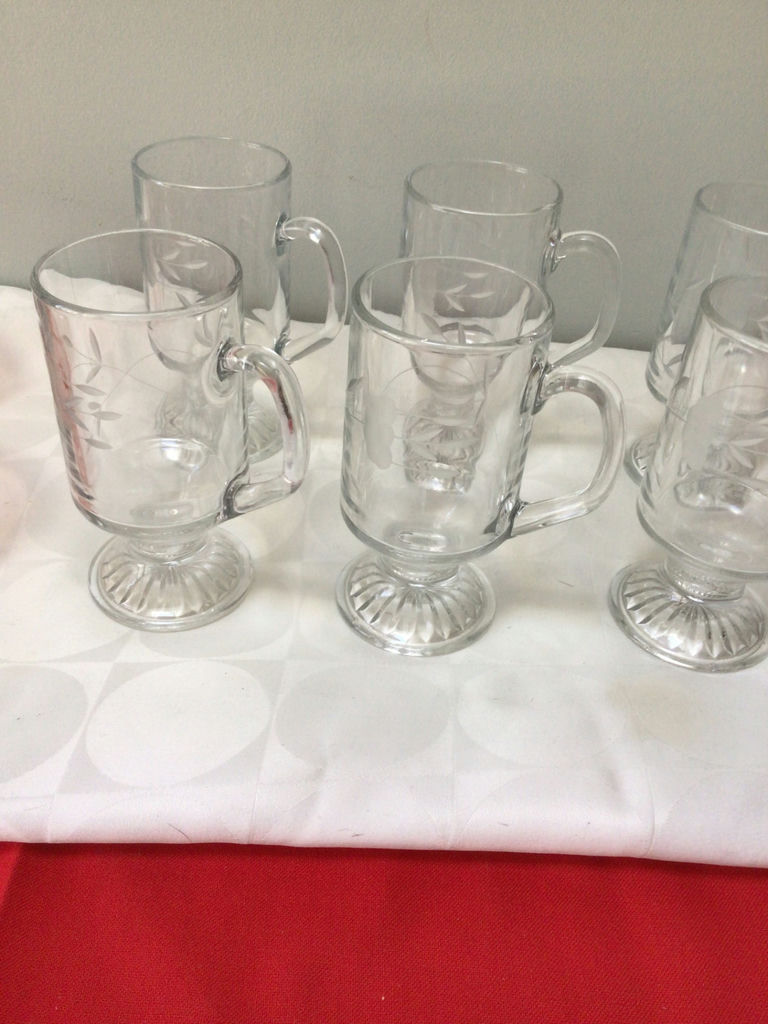 Pink stemmed goblets and clear etched mugs - image 2 of 2