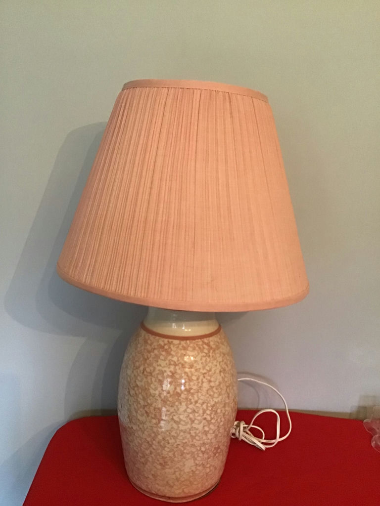 Ceramic lamp with pink pleated shade - image 1 of 3