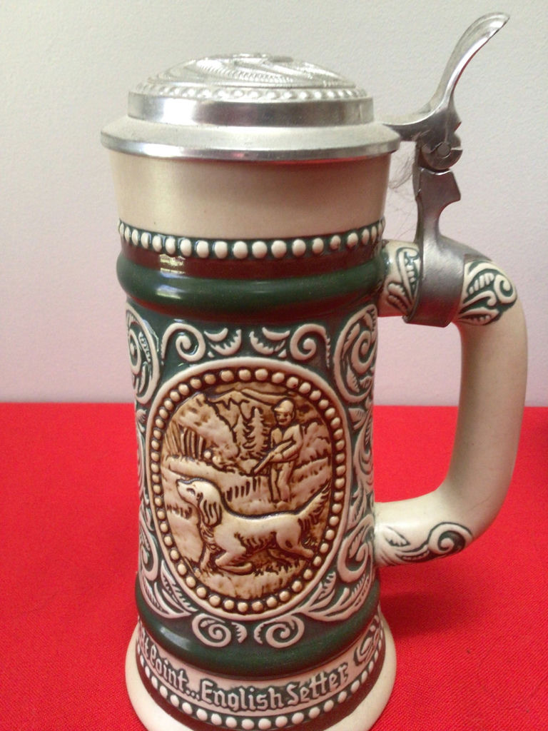 Set of five decorative ceramic beer steins with pewter lids - image 5 of 10