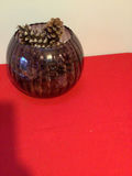 Vintage Purple ribbed glass vase with pine cones - thumbnail 1 of 2