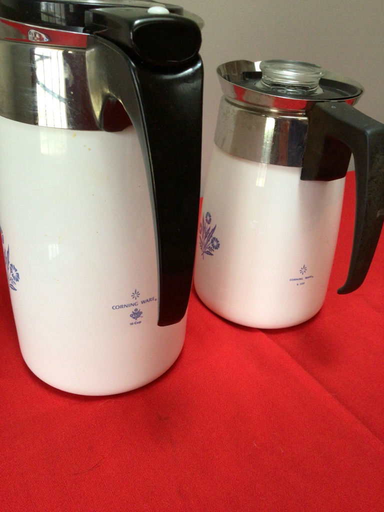 Two Corning Ware white enamel coffee pots with blue floral pattern - image 2 of 3