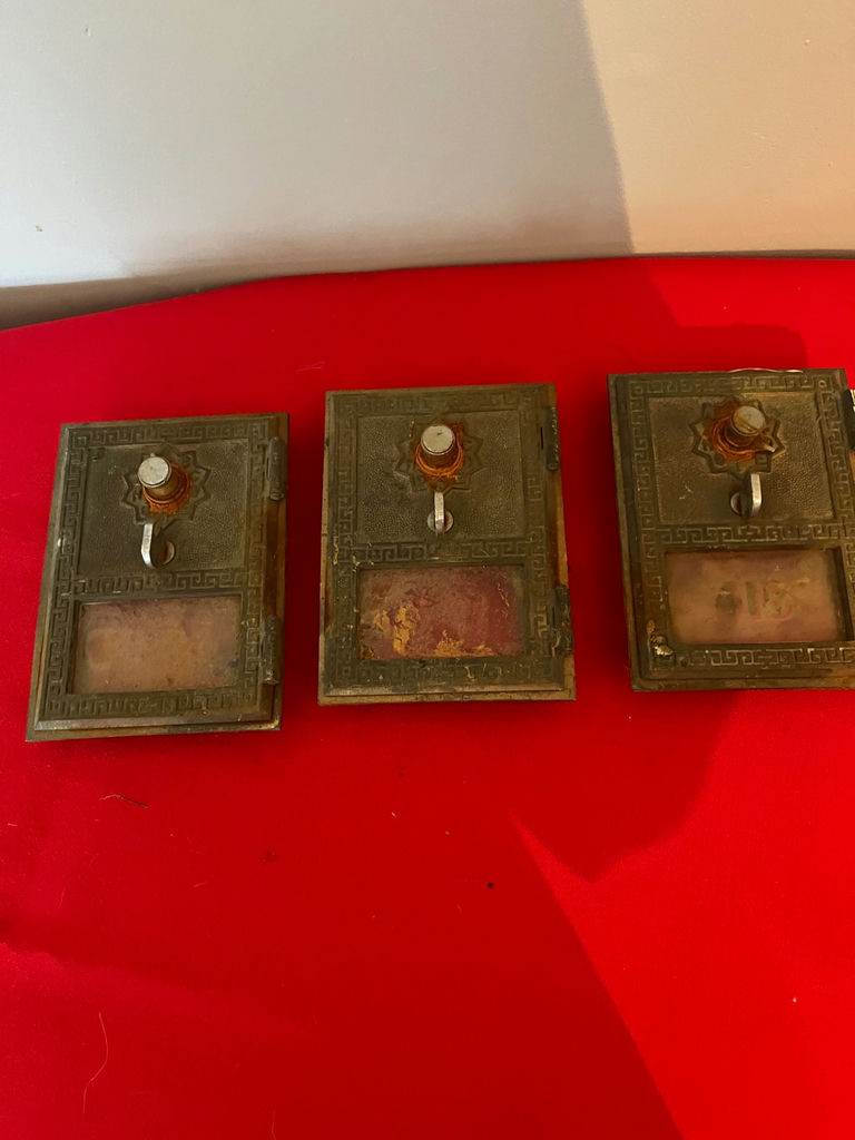 Three vintage metal mail box doors with glass fronts - image 1 of 2