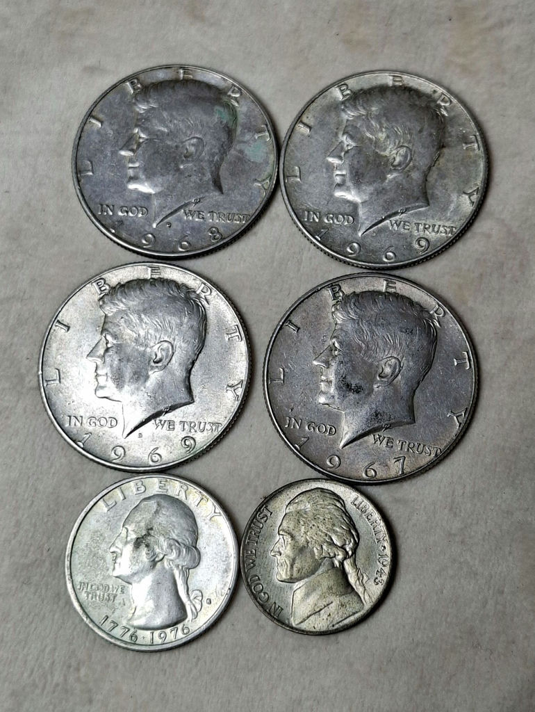 Collection of U.S. Silver Coins, 4 Half Dollars, Quarter Dollar, And Nickel - image 4 of 5