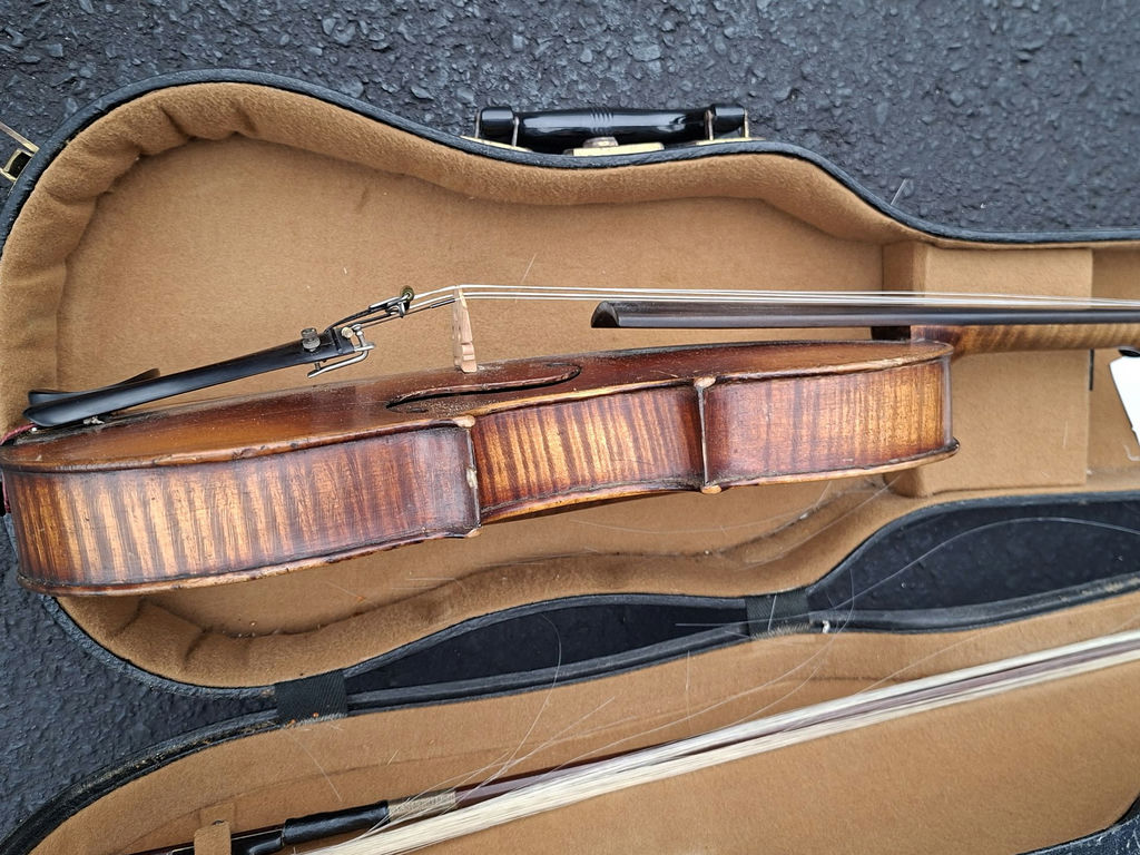 Antique Lifton Violin with Bow and Hard Case, Great Decor Piece, Needs Repairs To Be Playable - image 7 of 12