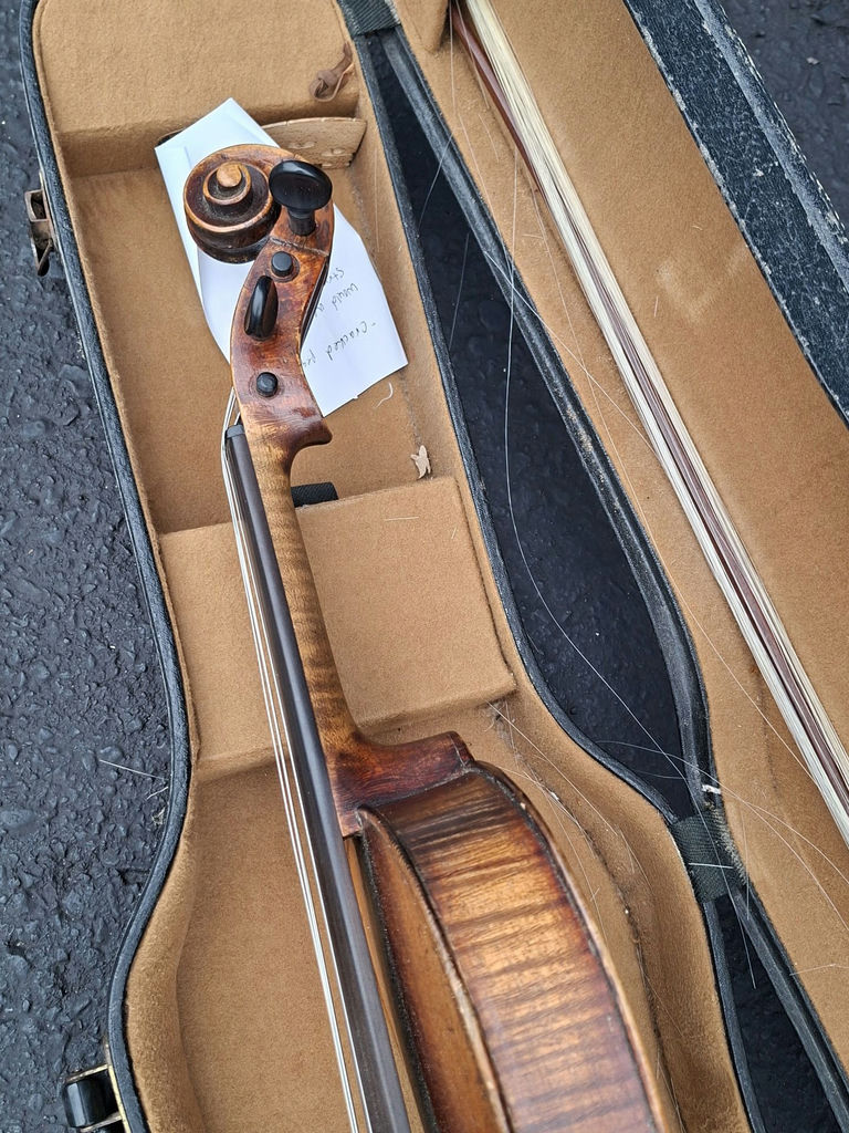 Antique Lifton Violin with Bow and Hard Case, Great Decor Piece, Needs Repairs To Be Playable - image 10 of 12