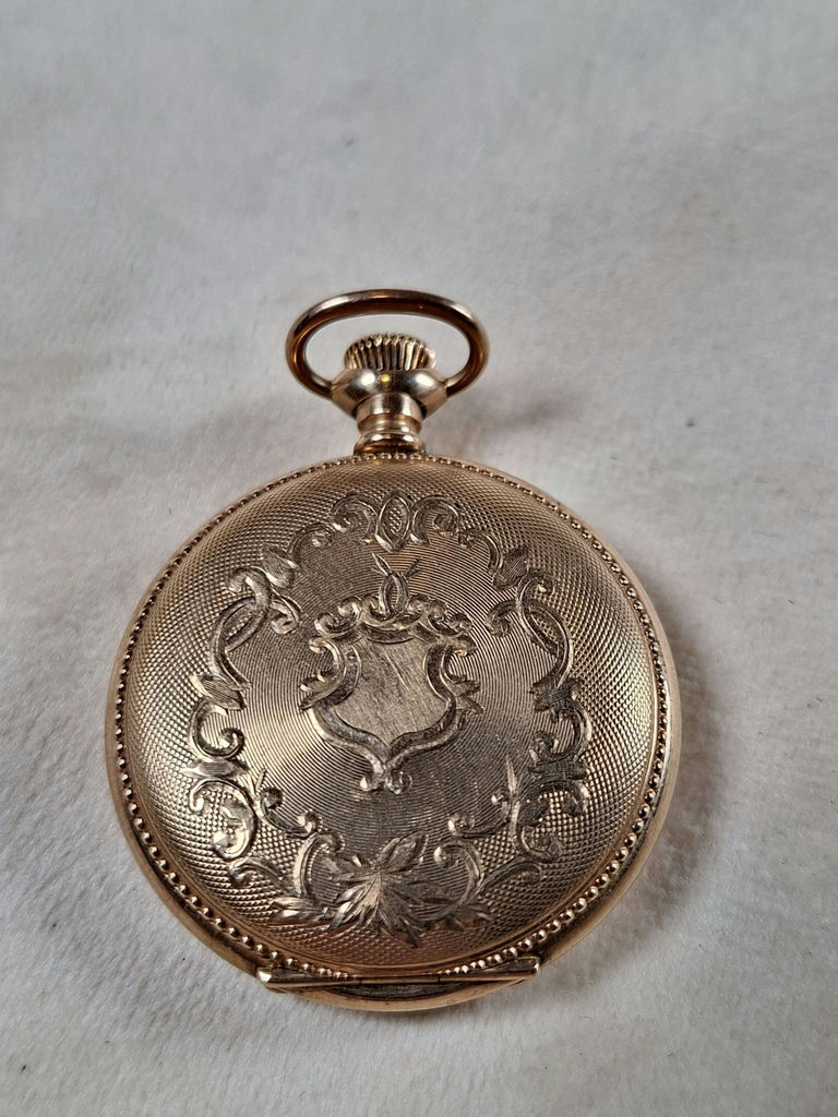 Small Antique Late 1890s Elgin Gold Tone Pocket Watch in Keystone Watch Case, Serial Number 6583036 - image 4 of 8