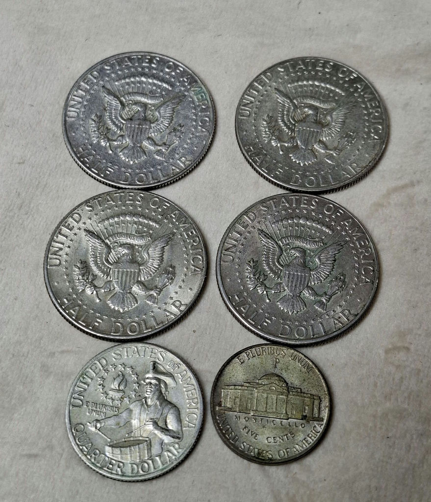 Collection of U.S. Silver Coins, 4 Half Dollars, Quarter Dollar, And Nickel - image 2 of 5
