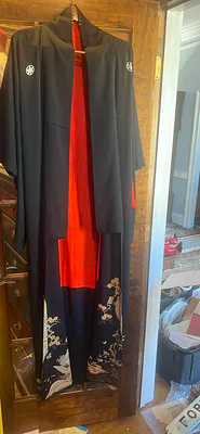 Antique Embroidered Japanese Black Silk Kimono - Image 1 of 19