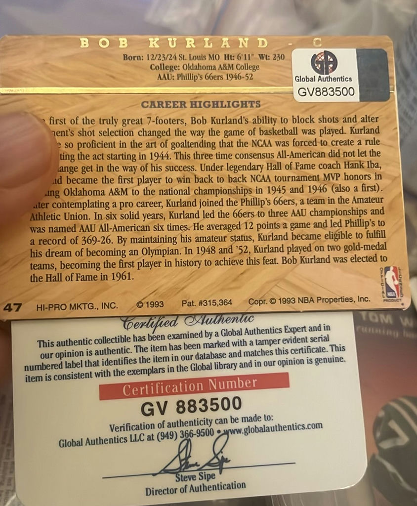 Bob Kurland NBA HOF Center Basketball Autographed Card - image 3 of 3