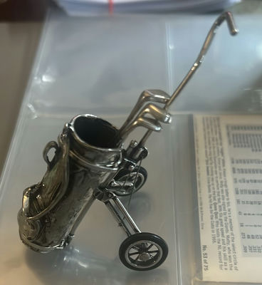 Sterling Silver Handmade Golf Pull Cart With Three Clubs - Image 1 of 8