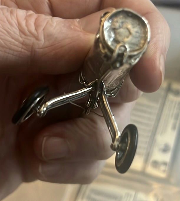 Sterling Silver Handmade Golf Pull Cart With Three Clubs - image 4 of 8