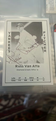 Russ Van Atta NY Yankees Signed Baseball Card 1979 Diamonds Greats COA - Image 1 of 4