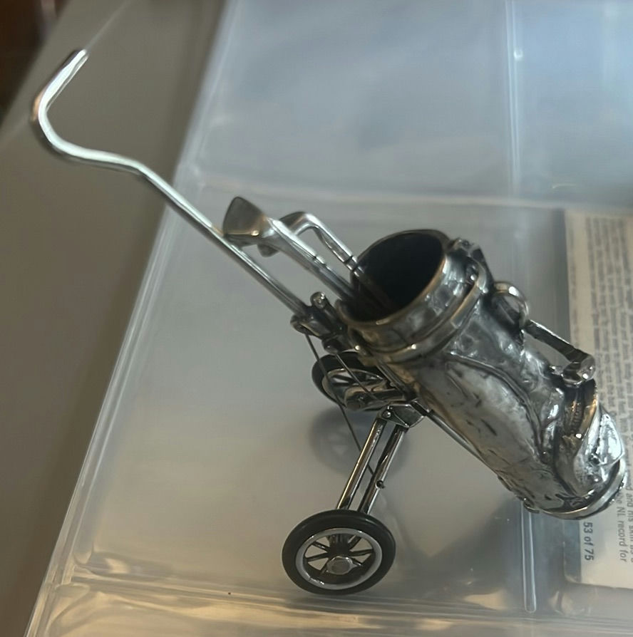 Sterling Silver Handmade Golf Pull Cart With Three Clubs - image 3 of 8