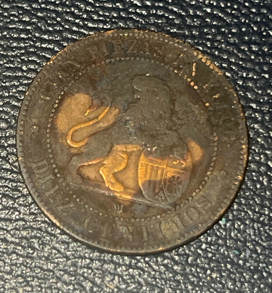 Spain 1870s Ten Centimos Coins - image 3 of 5