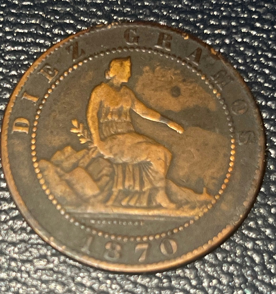 Spain 1870s Ten Centimos Coins - image 2 of 5