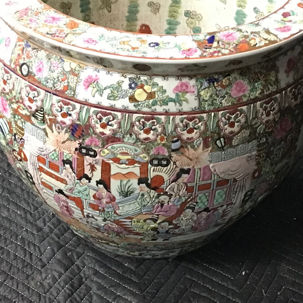 Chinese Rose Medallion Fish Bowls & Stand - image 5 of 15