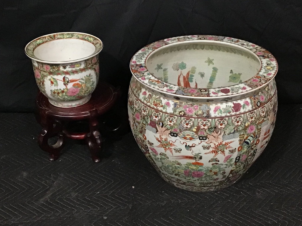 Chinese Rose Medallion Fish Bowls & Stand - image 1 of 15