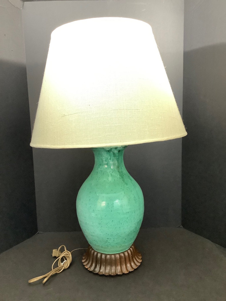 Ceramic Teal Lamp w/ Wood Base - image 2 of 6