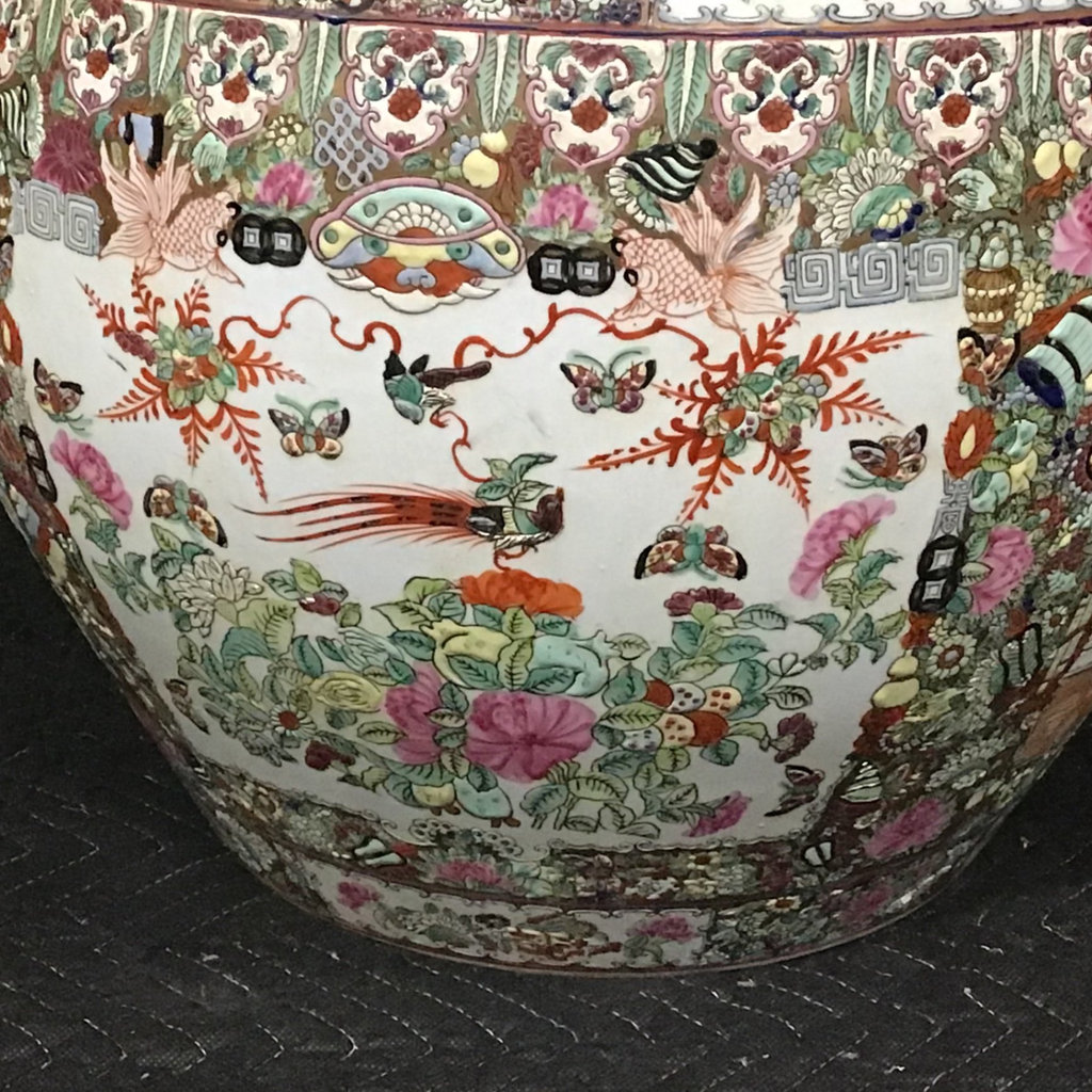 Chinese Rose Medallion Fish Bowls & Stand - image 4 of 15