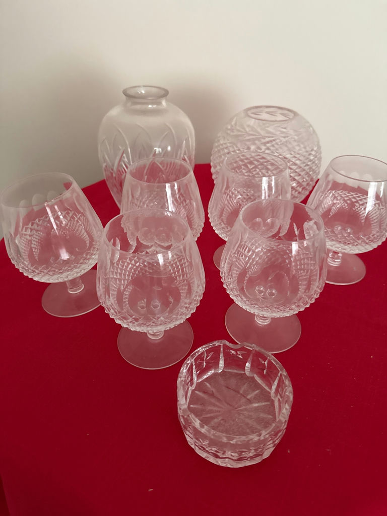 Etched crystal glassware set: goblets,ashtray , and decorative vases - image 1 of 4