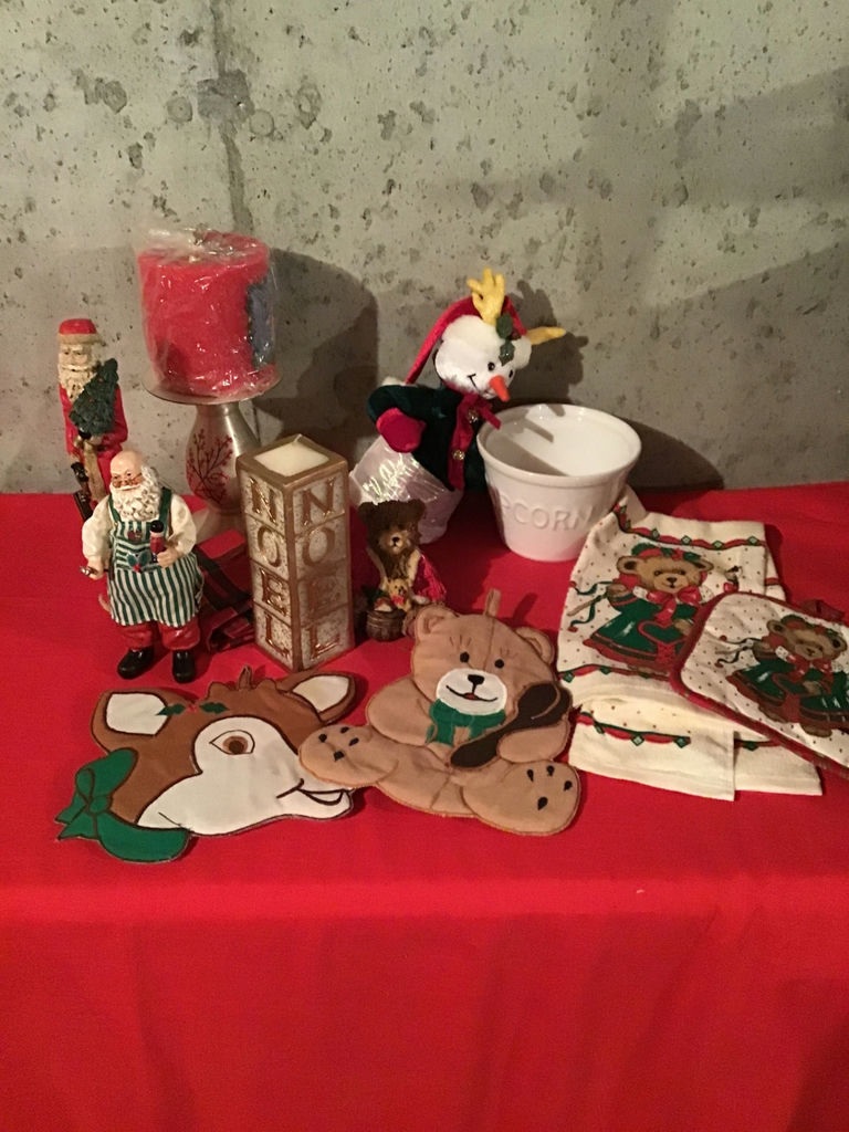 Christmas decor: figurines, lantern, candle, and textiles - image 1 of 3