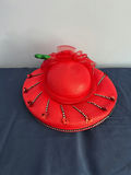 Red decorative wide-brim straw hat - thumbnail 1 of 3