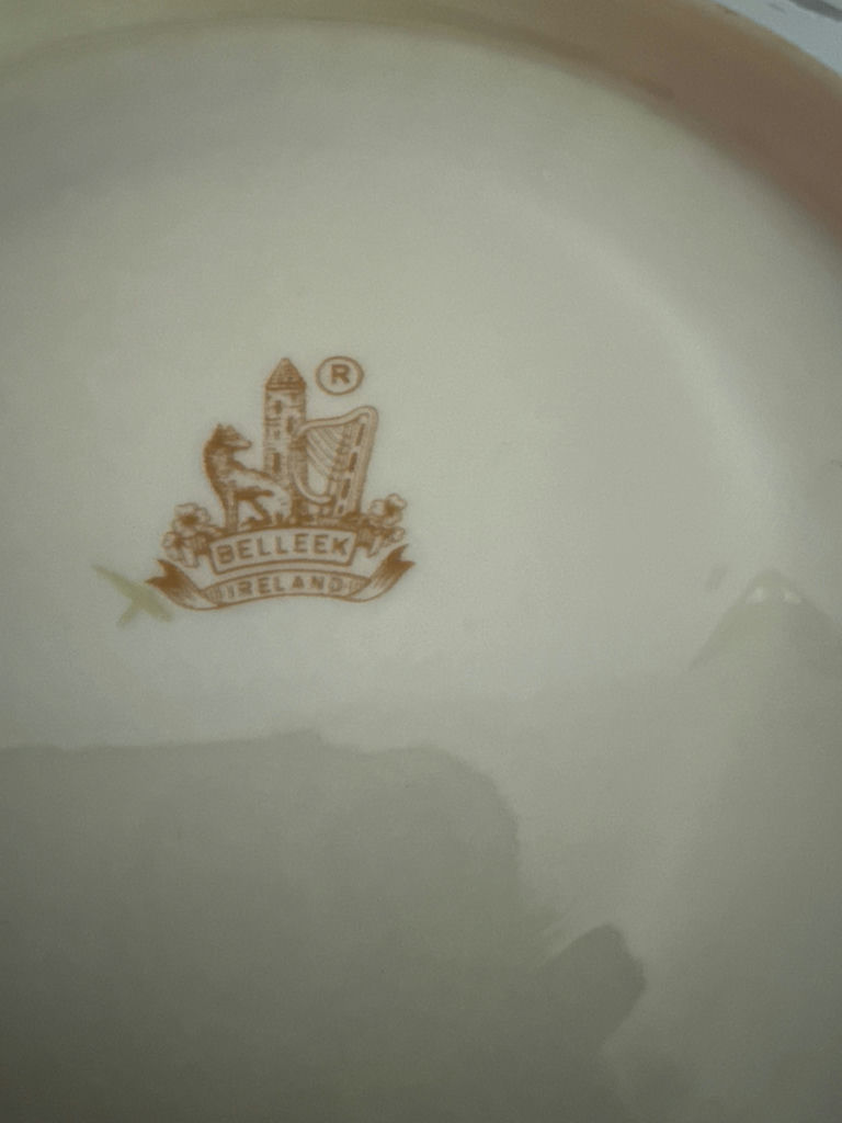 Belleek Ireland teapot with matching shamrock plate - image 3 of 3