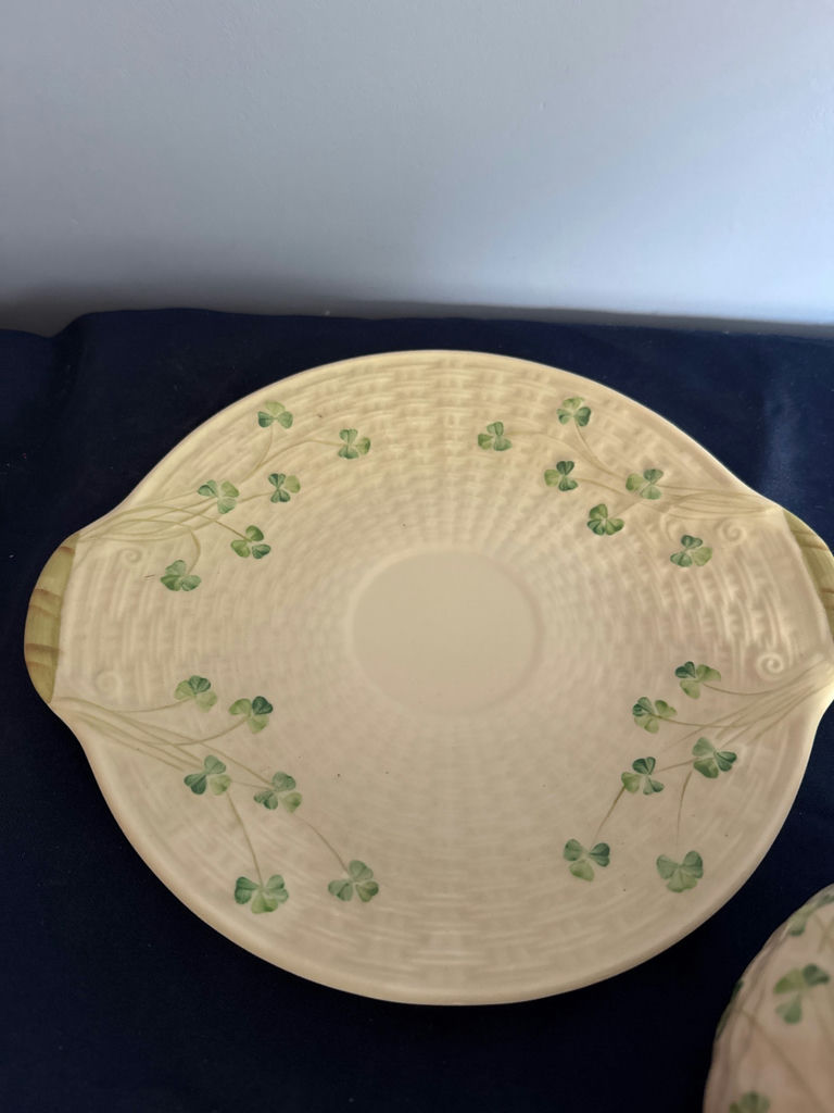 Belleek Ireland teapot with matching shamrock plate - image 2 of 3