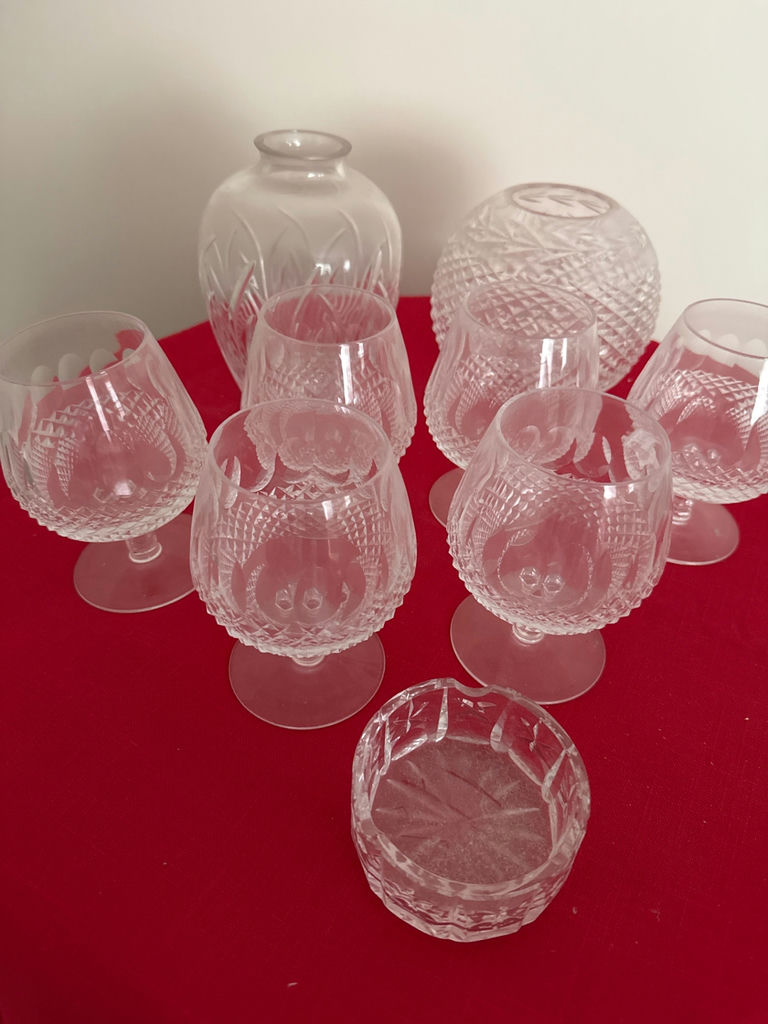 Etched crystal glassware set: goblets,ashtray , and decorative vases - image 2 of 4