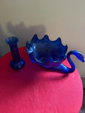 Blue glass swan bowl and tall vase - thumbnail 2 of 2