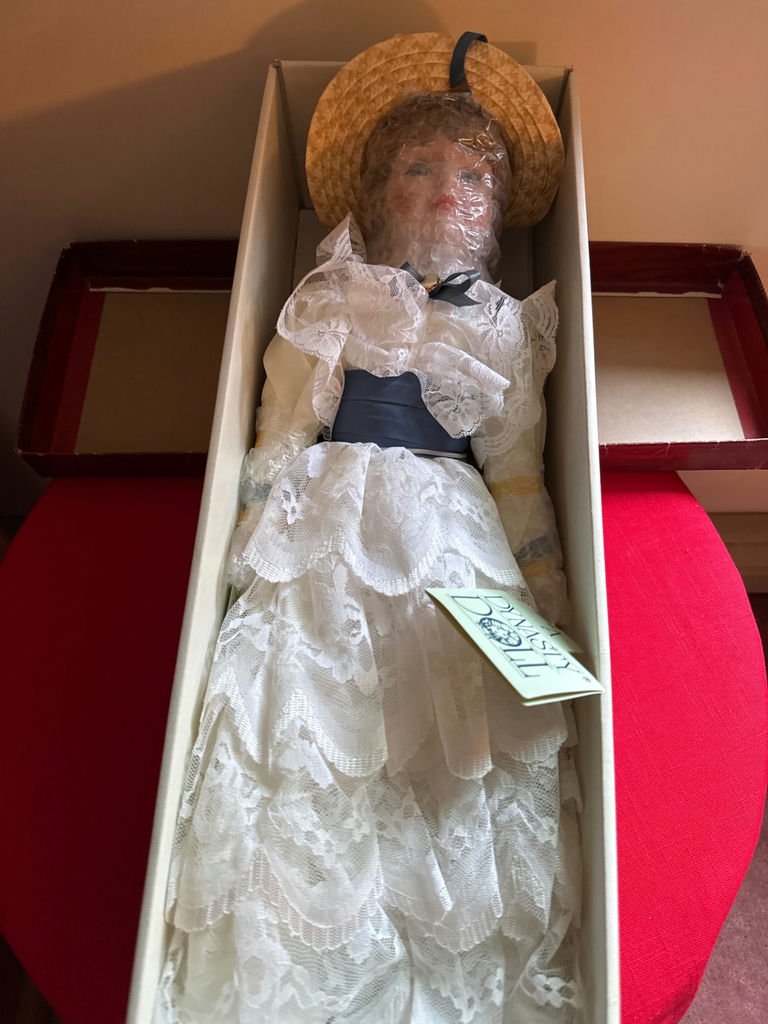 Dynasty Doll Collection porcelain doll in lace gown with hat - image 1 of 5