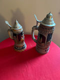 Two decorative beer steins with pewter lids - thumbnail 1 of 6