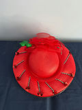 Red decorative wide-brim straw hat - thumbnail 2 of 3
